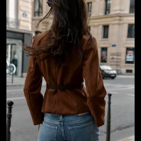 NWT Zara Woman Faux Suede Belted Jacket Balzer Size L Large - Picture 6 of 12